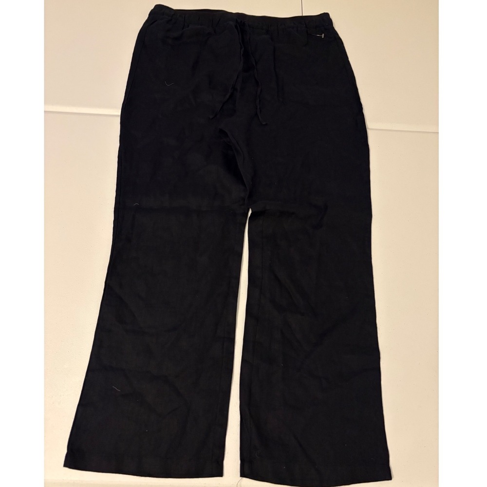 Company Ellen Tracy Navy Blue 100% Linen Wide Leg Drawstring Pants XXL a5
